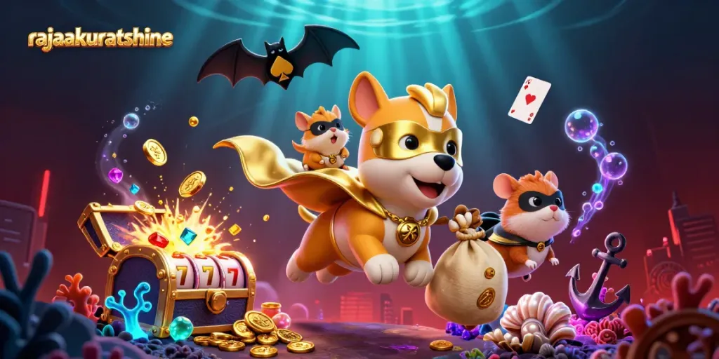 Join the excitement at rajaakuratshine with heroes celebrating a jackpot surrounded by vibrant slots and treasures.