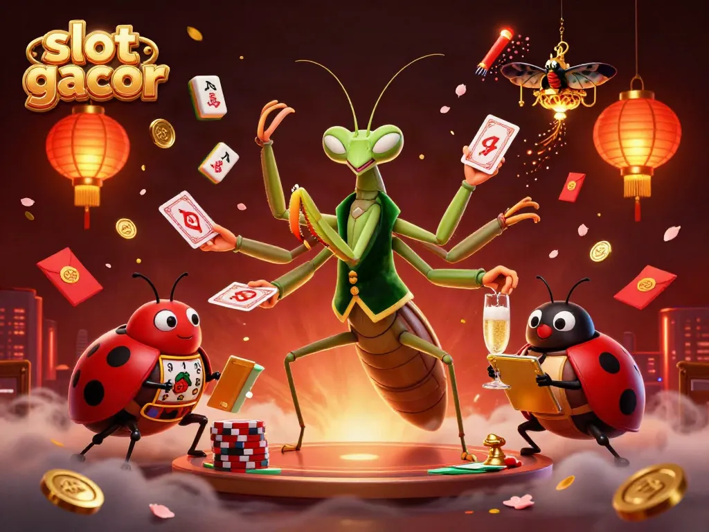 Experience slot gacor excitement with a 3D festive scene of lively characters and dynamic gaming elements.