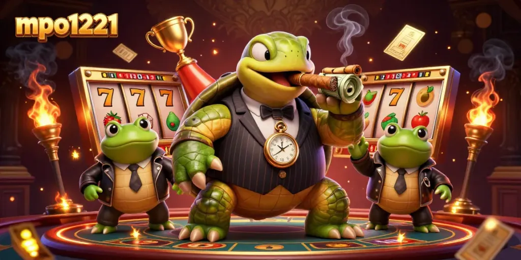 Engage in winning strategies with mpo1221's vibrant casino scene featuring classic slot elements.