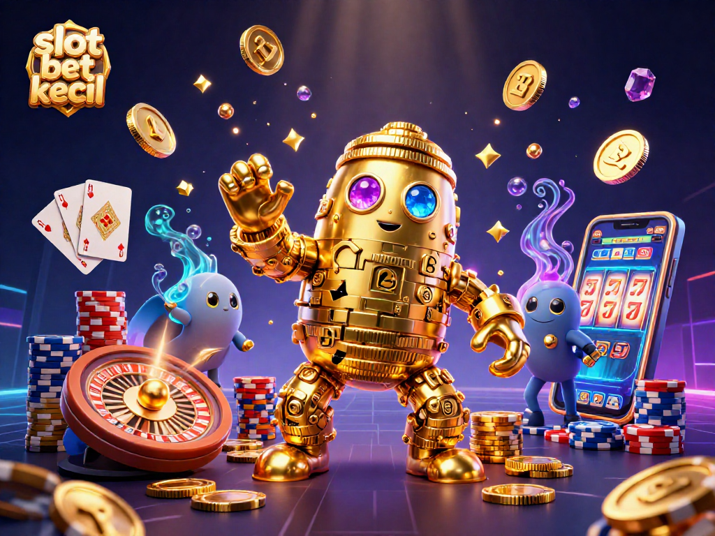 Permainan slot bet kecil yang menarik dengan tampilan golem emas dan simbol kesenangan.