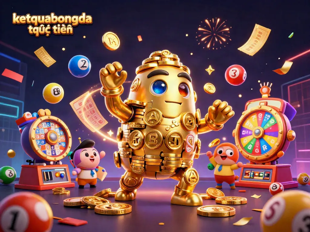 Engaging illustration of ketquabongda trực tuyến with dynamic lottery elements and a playful golden golem.