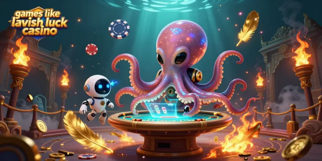 Play exciting games like Lavish Luck Casino with our vibrant casino-themed illustration.