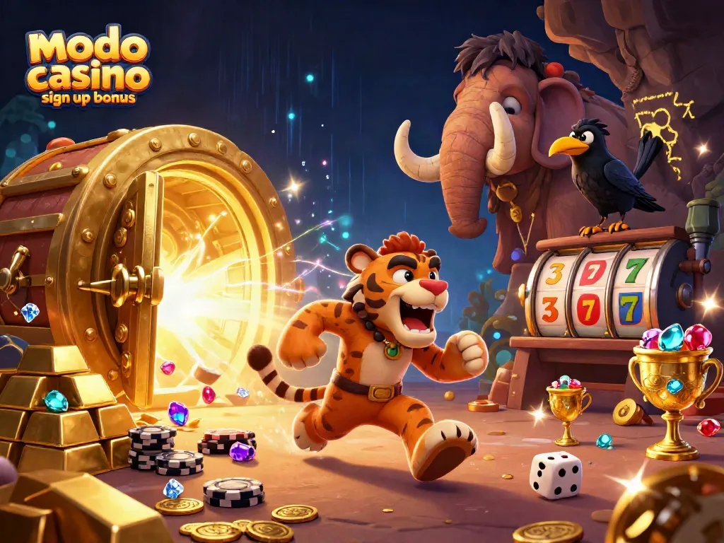 Claim your modo casino sign up bonus with vibrant casino elements in an exciting 3D scene.