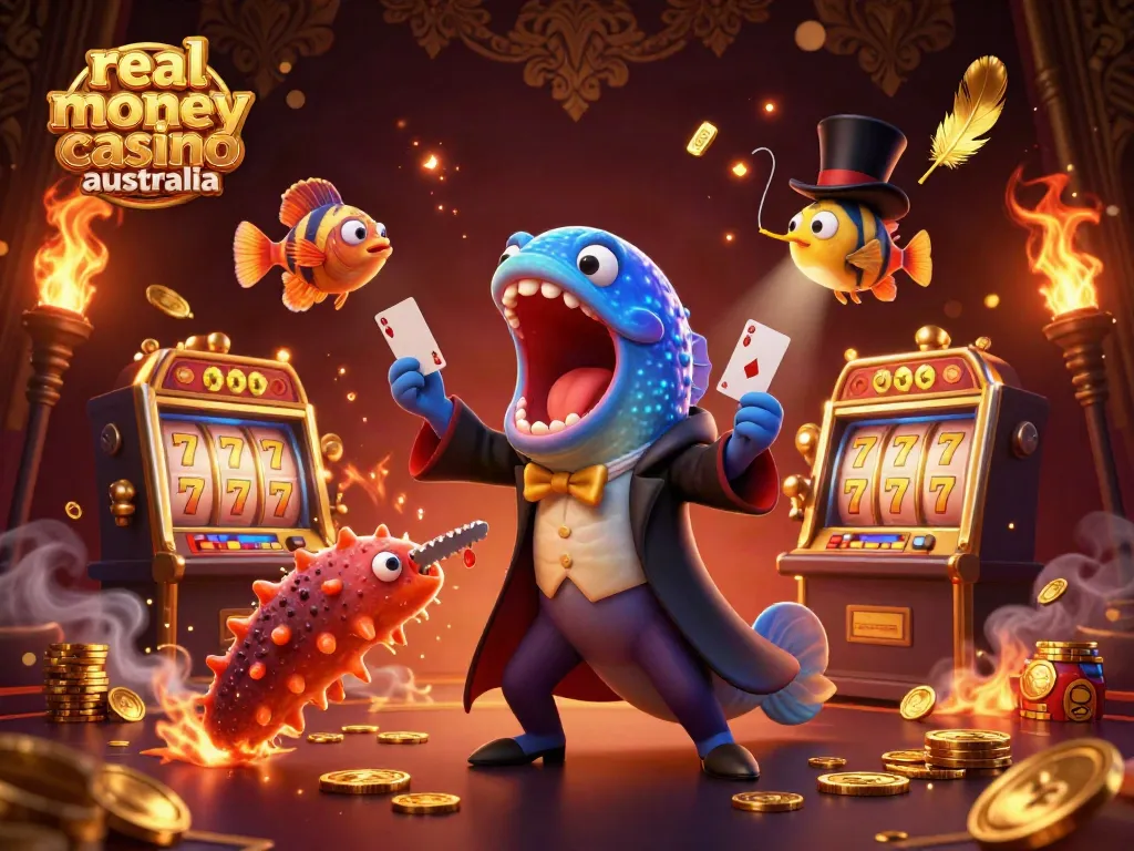 Engage in thrilling gameplay at a real money casino in Australia with deep-sea characters and slot actions.