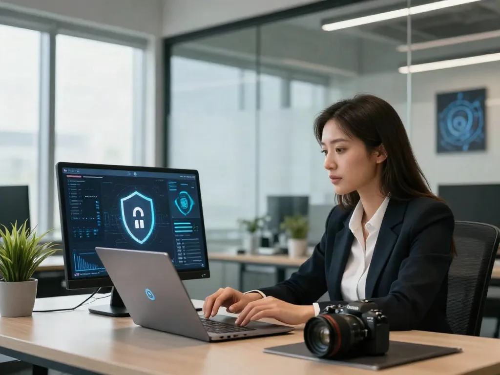 Deepfake protected Online Video Calls in a secure virtual meeting environment with advanced cybersecurity features.