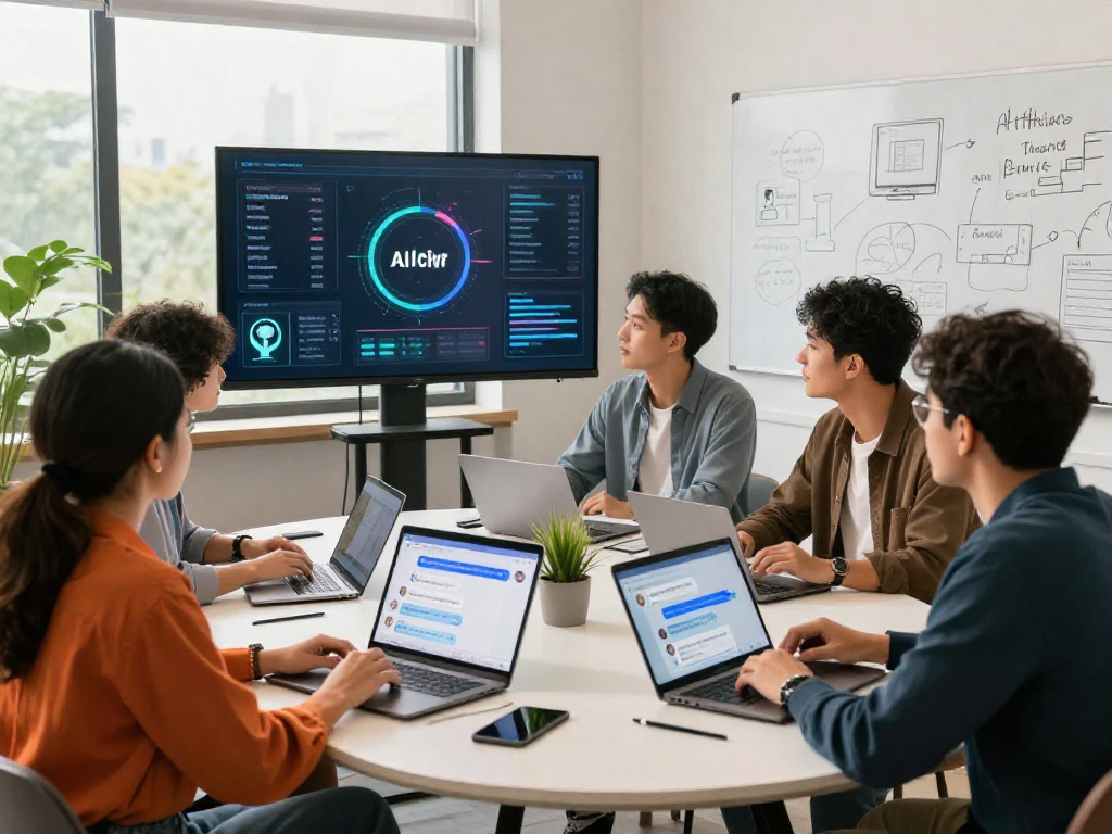 AI chat nsfw collaborative brainstorming session in a modern workspace